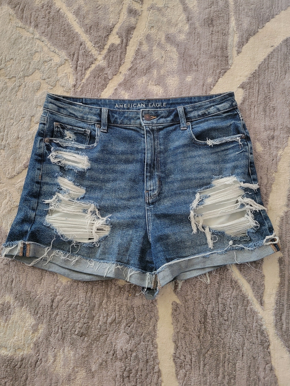 American Eagle Outfitters Higg Rise Distressed Blue Denim Shorts Size 14